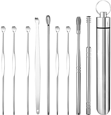 Alicer 10pcs Voyage cérumen Removal Set, Outil d'enlèvement de cérumen en Acier Inoxydable Oreille nettoyant, réutilisable Lisse cérumen Removal Kit Enfants Adultes boîte de Rangement(Size:10pcs/Set)