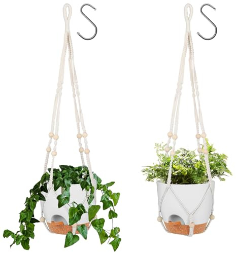 GARDIFE 20,3 cm hängende Pflanzgefäße mit Mcreme Pflanzenhänger für Innen- und Außenpflanzen, 2 Stück, groß, selbstbewässernd, hängender Blumentopf mit Korb, Blumentopf mit Drainageloch (weiß)