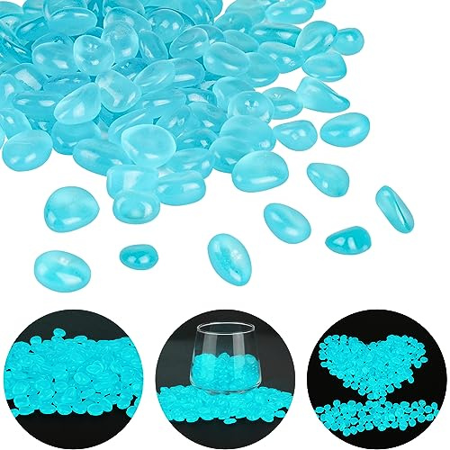 Lot de 300 galets lumineux bleus décoratifs pour jardins, jardins, galets lumineux pour vases, galets décoratifs, petits pour jardins, aquariums, chambres d'enfants, balcons, décoration de jardin