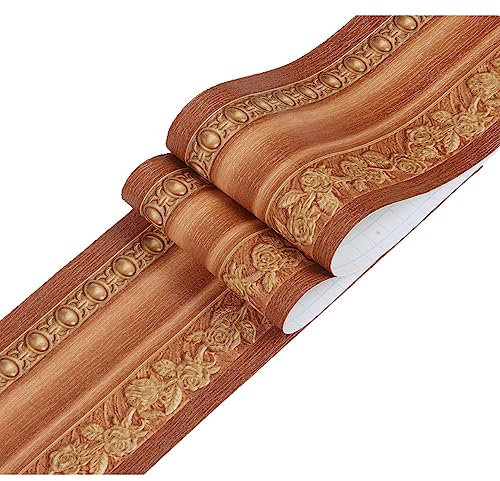DHHOUSE 3D Self Adhesive Brown Wallpaper Border,Peel and Stick Embossed Wall Border for Ceiling Bathroom Living Room 10cm by 5meter (Brown Style)