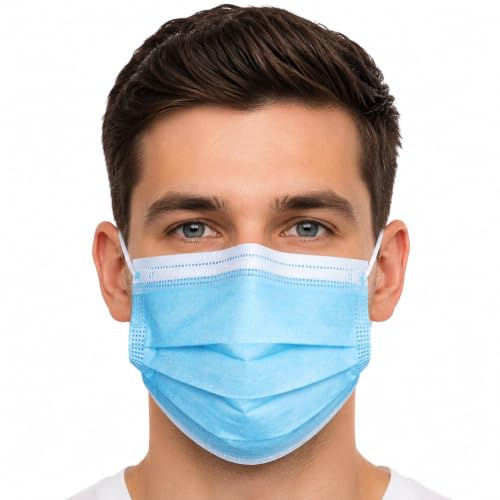 MEGAPHONIC Einwegmasken 100 Stück, 3-lagige Mund-Nasen-Masken Blau, atmungsaktive Einwegmaske mit Ohrschlaufen, Mundschutz für Alltag & Hygiene