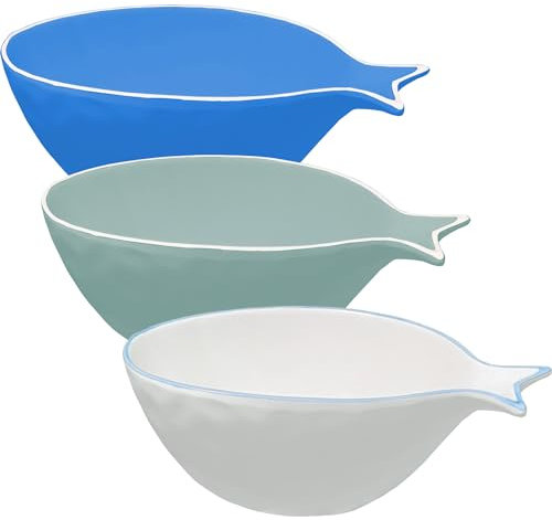 MERCURY SRL Ciotola a Forma di Pesce - in Ceramica - Forma Ovale - Insalatiera - Vassoio - Colori Assortiti - 1 Pezzo - 15,5X11X6h cm