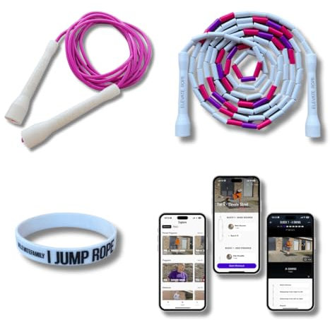 Elevate Rope - Springseil Bundle mit Workout App - 2 x verstellbares Jump Rope - Erwachsene und Kinder - Speed + Perlenseil - Zustand & Tricks - Innen/Außen - Springseil Set (Fuchsia)