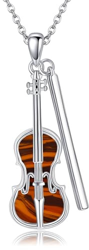 HUKKUN Violinen Kette Sterlingsilber Violinenanhänger Halskette Violinen Schmuck Musik Geschenke für Geigerinnen Damen