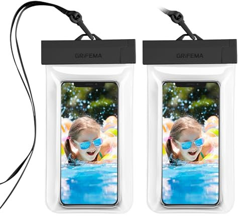 GRIFEMA GH01, 2 Poches Téléphone Étanches, Pochette Telephone Portable Etanche Certifiée IPX8, Convient aux Smartphones iPhone, Samsung, Xiaomi et Redmi de Moins de 8,2 Pouces
