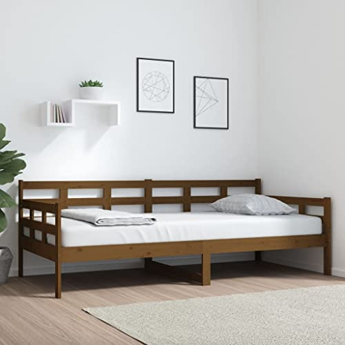 ULUYYUC Tagesbett, Gästebett Palettenbett Familienbett Doppelbett/Einzelbett Geeignet für Schlafzimmer Zimmer Mieten Wohnbereich Wohnzimmer Honigbraun Massivholz Kiefer 90x200 cm