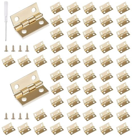 Roosea 60 Pcs Mini Hinges 15 * 18 mm for Dolls House with 240 Pcs Screws and Screwdriver - Gold