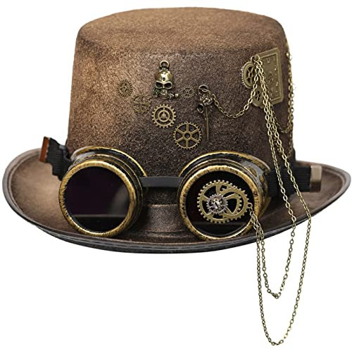 YiQinzcxg Steampunk Herren Hut mit Brille Zylinder Steampunk Bowler Zylinder Vintage Halloween Zylinder Gothic Karneval Nachtclub Zylinder