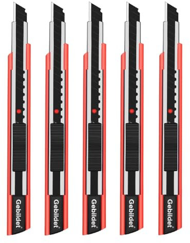 Gebildet 5pezzi Coltello Taglierino per Mano Destra e Sinistra/Lame nere da 9mm / Coltello Blace a 60° / Coltello multiuso/Coltello grafico (supporto rosso)