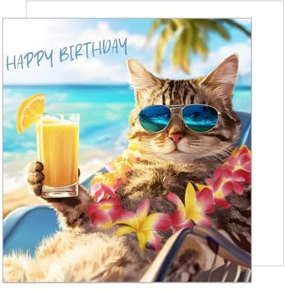 Edition Seidel Premium quadratische Geburtstagskarte mit Umschlag. Glückwunschkarte Happy Birthday Billet Tier Karte für Frau Mann Strand coole Katze lustig Humor (GQ297 SW024)