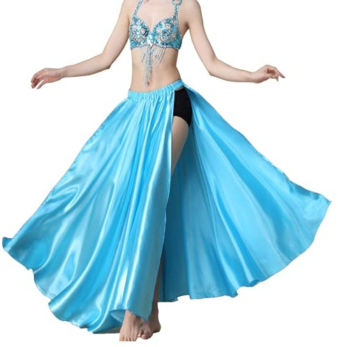 MUNAFIE Langer Rock mit Schlitz Bauchtanz Rock Satin Röcke für Damen Bauchtanz Kostüm Himmelblau