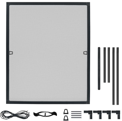 PEILU Moustiquaire de Fenêtre avec Moustiquaire Filet de Gaze & Cadres Aluminium 80 x 100 cm Moustiquaires Fixe sans percer & Visser Moustiquaire pour Salon, Balcon, Grenier (Anthracite)