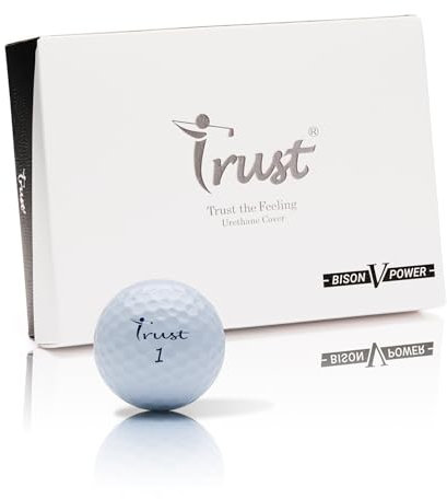 Trust Golfbälle Bison V Power - Für ambitionierte Golfer: Extreme Weite unter 169 km/h, präzise Kontrolle, angenehmes Schlaggefühl, mit Urethanhülle, 3-Piece Dynamischer Kern, 12 Bällen, Perlweiß