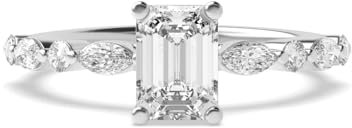 Customize Jewel 1,0 Karat – 10,0 Karat Smaragd Moissanit mit exzellentem Schliff und rundem und Marquise-Labordiamant-Verlobungsring in 14 Karat Weißgelb-Roségold, D-VVS1, Medium, Moissanit-Edelstein