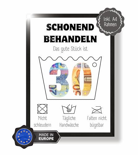 BoHappy® Geldgeschenk/Geburtstagskarte zum 30. Geburtstag | Geschenke 30 Geburtstag Frauen & Männer lustig | Schonend behandeln 30 | Inkl. schwarzem Bilderrahmen