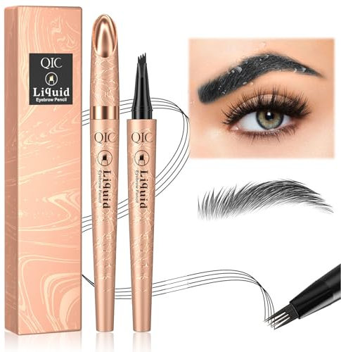 Microblading Eyebrow Pen, Magic Eyebrow Pencil With 4 Fork Tip For Natural Hair-Like Brows,24h Long-Lasting Waterproof Smudgeproof Eye Brow Pen (black)