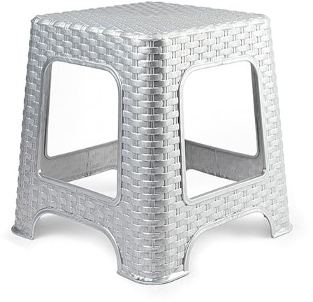Acan Tradineur - Taburete de plástico - Fabricado en España - Diseño Rattán hogar o el Trabajo - 33 x 32 x 32 cm - Color Plata