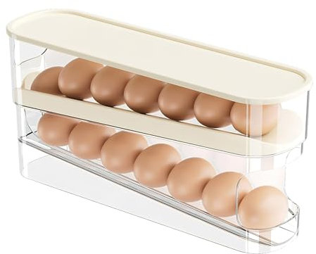 Volumoon Dispensador De Huevos, Huevera Que Ahorra Espacio, Huevera de 2 Niveles para Frigorífico, Porta Huevos Enrollante, Almacenamiento Huevo para Cocina, Organización del Frigorífico, Armarios