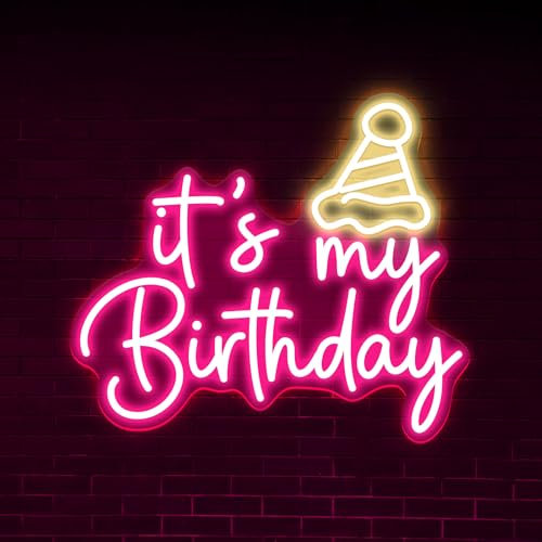 Es Ist Mein Geburtstag Neon Zeichen Geburtstagsfeier LED Neon Zeichen USB Stromanschluss Steuerbar und Einfach zu tragen Schlafzimmer Wohnzimmer Wanddekoration (Pink + Warm White)
