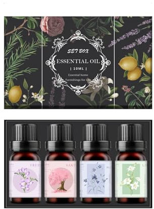 Set di Oli Essenziali 4 Pezzi – Freesia, Sakura, Campanula Rotundifolia Blu, Lilio – Set Regalo di Oli Essenziali per Diffusore – Oli Essenziali per Candele – 4x10ml (#2, Oli essenziali B)