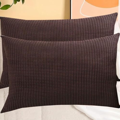 SWJ-swjssb Stretch Kissenbezüge Aus Kord - Quadratisch & Rechteckig, 2er Set Sofa Kissenbezug Mit Reißverschluss, Kissenhülle Für Kopfkissen, Zier - & Sofakissen(Coffee,50x60 cm Set of 2)