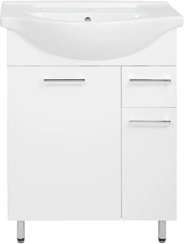 VBChome Badezimmerset 67x86x44 cm mit Keramikwaschbecken, Unterschrank mit Zwei Türen und Schublade – Traditioneller Stil