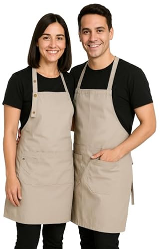 XChef Delantal Cocina Hombre .2 Uds .Mandil cocina mujer, Delantal Camarero, Resistente a la Humedad. 3 Bolsillos, Barbacoa, Mandil (ARENA)