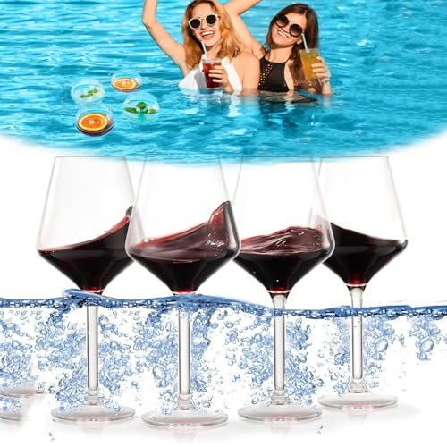 Generisch Schwimmendes Weinglas Pool，Floating Wine Glass， Bruchsichere 18-Unzen-Weingläser am Pool,Ideal Für Strand, Bar, Camping 530ml(Schwarz4PCS)