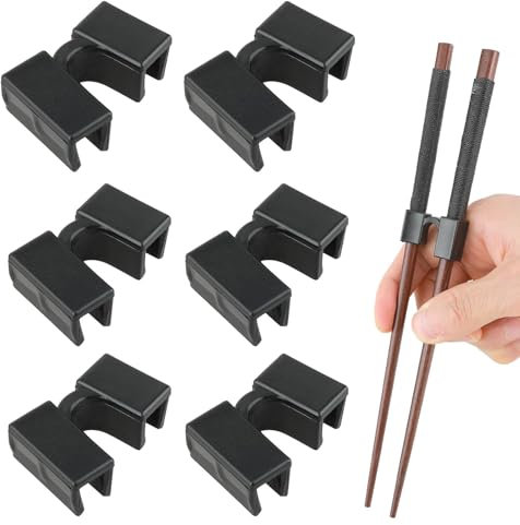 Reusable Chopstick Helper, Mabor 6 Pieces Training Chopsticks Hinges Connector Training Chopstick Learning for Adults, Beginner, Trainers or Learner (Black)