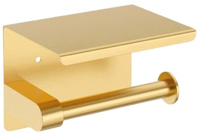 NIKCORP - Porte-Rouleau de Papier Toilette avec Étagère, Porte-Papier en Acier Inoxydable Brossé, Support WC pour Montage Mural dans la Salle de Bain - Or brossé Acier