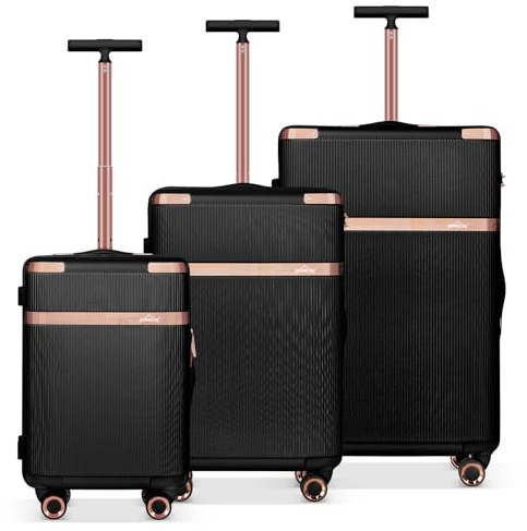 HOMELUX Kofferset 3 Teilig Hartschale Reisekoffer ABS Leicht Trolley Rollkoffer Hartschalenkoffer Set - M-L-XL, Schwarz & Roségold