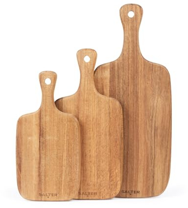 Salter 3-Piece Chopping Board Set - 30, 35 & 45cm Board Set, Hanging Hook, Easy Storage, 100% FSC-Certified Acacia Wood, Oil-Finished, Strong & Durable, Protects Kitchen Worktops, Chop, Cut & Carve