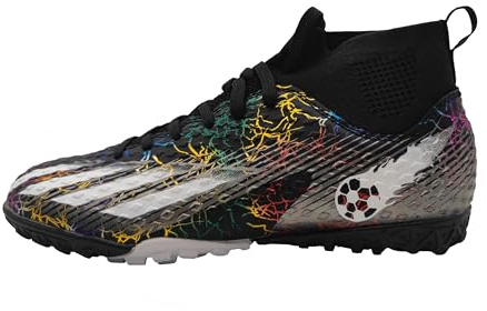 tiebaoGanar Große Kinder-Fußballschuhe, hohe Socke, Jungen, Fußballschuhe, Fester Boden, professionelle Sportschuhe, Outdoor, Schwarz, Gr.35-43