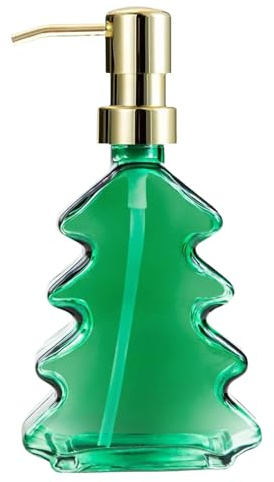 Odoukey 300ml Christmas Tree Soap Dispenser, Glass Christmas Soap Dispenser with Pump, Empty Lotion Bottles for Xmas Decor, Kitchen, Bathroom