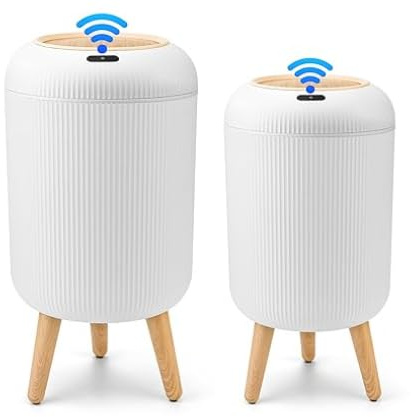 sapisecret 2er Set Mülleimer mit Sensor und Deckel, 10L + 12L, Weiß | Elektrische Sensor-Mülleimer mit automatischem, geruchsreduzierendem Deckel für Bad, Küche, WC, Schlafzimmer und Büro.
