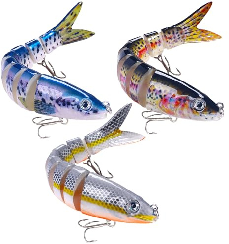 Vakler 3 Stück Angelköder Crankbait, Kunstköder Wobbler Mehrgelenkige Gummifische Köder 18.6g/0.66oz Barsch Hecht Köder Set Hecht Fisch Swimbait lebensechter für Zander Forellen Barsch Raubfisch