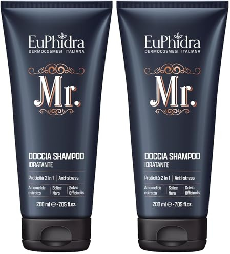 Euphidra - Mr. Doccia Shampoo Idratante per Lui, Detergente Rivitalizzante, per Eliminare le Impurità, Idratare la Pelle e i Capelli, Sensazione di Benessere Immediata, Tubo 200 ml (Confezione da 2)