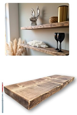 HOLLIS-WOOD Antikes Wandregal aus Massivholz 20 cm Tief - Rustikales Schweberegal Industrial für Küche, Wohnzimmer (160 cm)