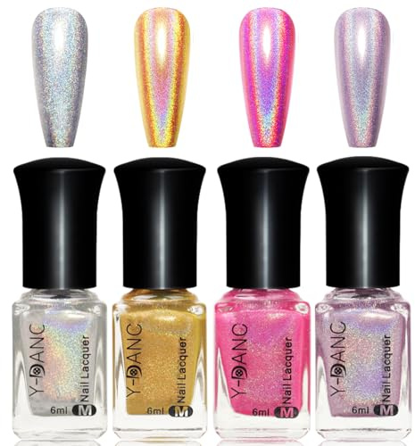 4 Farben Glitzer Laser Nagellack Shining - Ziemlich Glänzender Glitter Nail Art Polish - Holographische Schnell Trocknender Nagellack Home Maniküre DIY