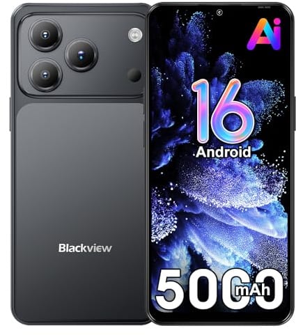Blackview Wave 7C Handy Ohne Vertrag, Android 16 Smartphone, 16GB+64GB/1TB TF, 6.56 Gemini AI Smartphone Ohne Vertrag Günstig, 5000mAh, 32MP+13MP, WiFi 5/Face ID/GPS/OTG/FM/Handyhülle, Schwarz