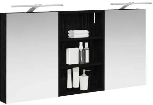 vidaXL Badezimmerschrank-Set 3 pcs 120 x 10,5 x 60,5 cm Holzwerkstoff, Badezimmer-Schrank, rechteckiger LED-Spiegel, moderner Wand-Organizer, praktischer Platzsparer