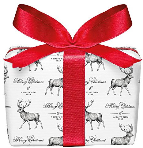 3er Set Weihnachts Geschenkpapier Bögen HIRSCH WEIß zu Weihnachten, Adventszeit, Weihnachtspapier für Geschenke, Adventskalender, gedruckt auf PEFC zertifiziertem Papier, 50 x 70 cm