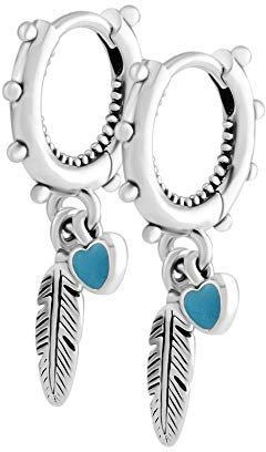 PANDOCCI 2018 Sommer spirituelle Federn Türkis Emaille Ohrringe 925 Silber DIY passt für Original Pandora Charm Modeschmuck
