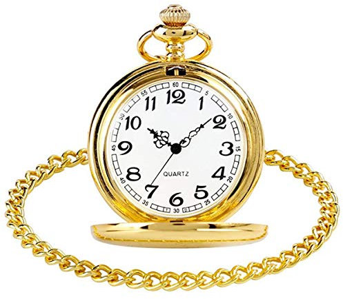 Smooth Vintage Steel Quartz Pocket Watch Classic Fob Pocket Watch with Short Chain for Men Women - Gift for Birthday Anniversary Day Christmas Fathers Day (Gold)
