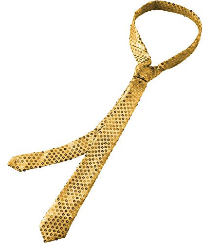 dressforfun 901021 Pailletten Krawatte für Damen und Herren, Glitzer Schlips in Einheitsgröße, schmale Krawatte für Party Kostüm Fasching Karneval - diverse Farben - (Gold | Nr. 303685)