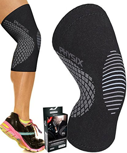 Physix Gear Kniebandage, Kompressionsbandage, Alternative zur Knieschiene, für Damen und Herren, Kniebandage, Krafttraining, Knieschoner (L-Schwarz & Grau, 1 Stück)