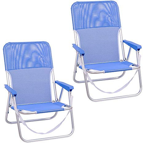 LOLAhome Pack 2 Sillas Playa Plegables | Ligera Portátil | Baja y Posición Fija | para Camping Piscina, Terraza o Jardín o Exterior Azul