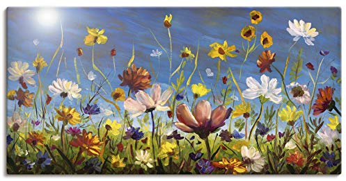 ARTLAND Wanddeko Leinwand Bilder Wandbild 150x75 cm Querformat Blumenwiese Blumen Blüte Pflanzen Natur Frühling U1QU