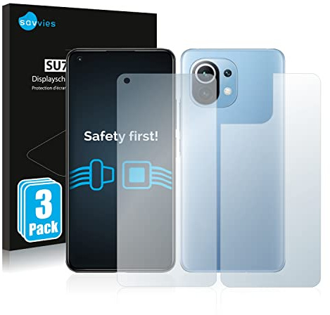 Savvies Schutzfolie für Xiaomi Mi 11 Lite 5G | (Display+Rückseite) 6 Stück Transparenter Displayschutz Made in Germany Ultra-Klar Displayschutz-Folie