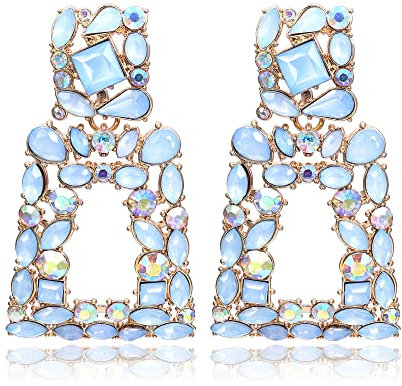 EVER FAITH Orecchini pendenti quadrati grandi, orecchini con cristalli geometrici a goccia dal design bohémien rialzato Azzurro